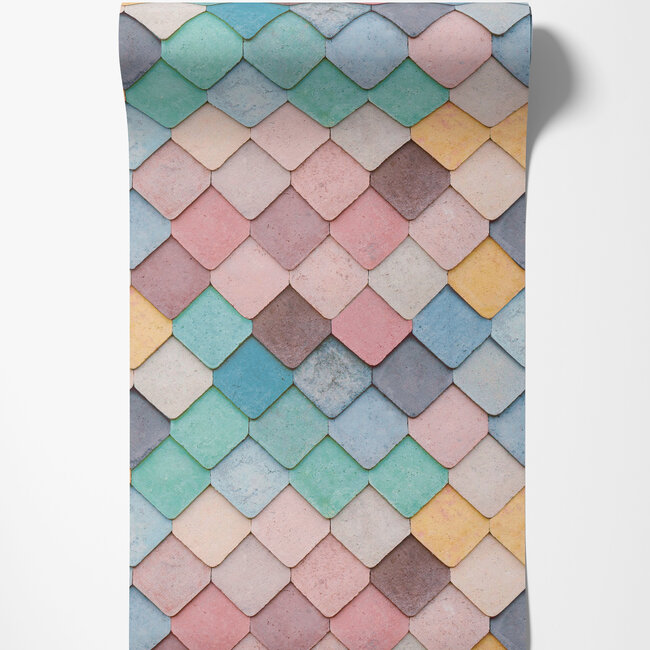 Dutch Wallcoverings Dutch Wallcoverings - Artifice- tegels roze/grn/blw - Vliesbehang - 10m x 53cm - M760-10