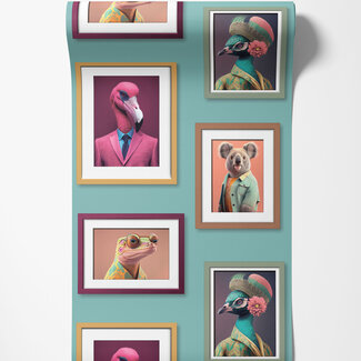 Dutch Wallcoverings Vliesbehang - Artifice- lijstjes/dieren groen/multi - M761-04