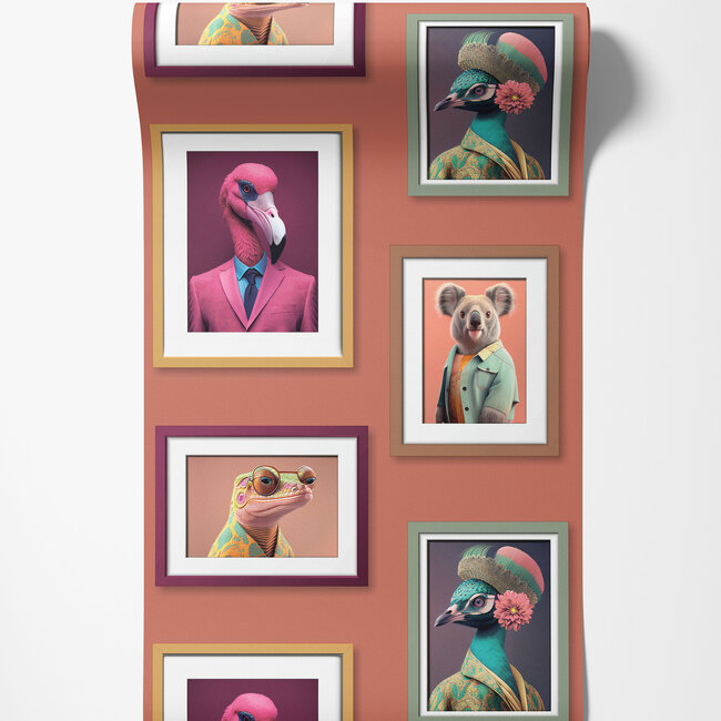 Dutch Wallcoverings Dutch Wallcoverings - Artifice- lijstjes/dieren terra/multi - Vliesbehang - 10m x 53cm - M761-05