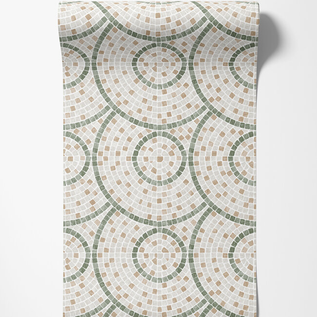 Dutch Wallcoverings Dutch Wallcoverings - Artifice- mozaïek tegel beige/groen - Vliesbehang - 10m x 53cm - M763-04
