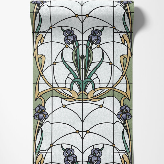 Dutch Wallcoverings Dutch Wallcoverings - Artifice- glas in lood grijs/blw/groen - Vliesbehang - 10m x 53cm - M793-06