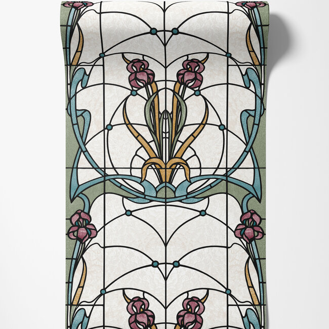 Dutch Wallcoverings Dutch Wallcoverings - Artifice- glas in lood bei/oker/grn - Vliesbehang - 10m x 53cm - M793-10