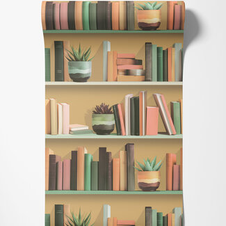 Dutch Wallcoverings Vliesbehang - Artifice- boekenplanken geel/multi - M795-05