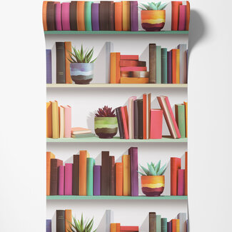 Dutch Wallcoverings Vliesbehang - Artifice- boekenplanken grijs/multi - M795-10