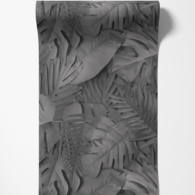 Dutch Wallcoverings Dutch Wallcoverings - Artifice- palmbladeren zwart - Vliesbehang - 10m x 53cm - M800-09