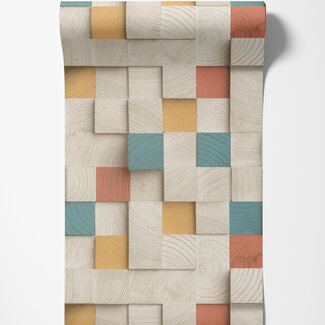 Dutch Wallcoverings Vliesbehang - Artifice- houtblokken beige/oker - M801-01