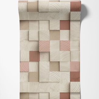 Dutch Wallcoverings Vliesbehang - Artifice- houtblokken beige/oudroze - M801-10
