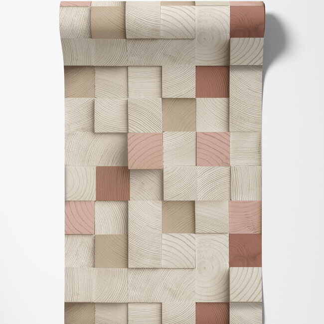Dutch Wallcoverings Dutch Wallcoverings - Artifice- houtblokken beige/oudroze - Vliesbehang - 10m x 53cm - M801-10
