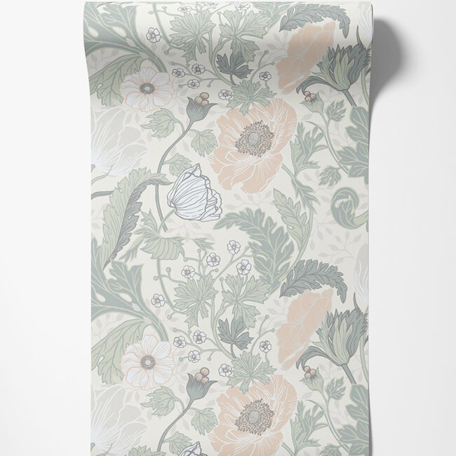 Dutch Wallcoverings Dutch Wallcoverings - FC Apelviken- Anemone White/l.green - Vliesbehang - 10m x 53cm - 33000