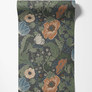 Dutch Wallcoverings Dutch Wallcoverings - FC Apelviken- Anemone Black/orange - 33003