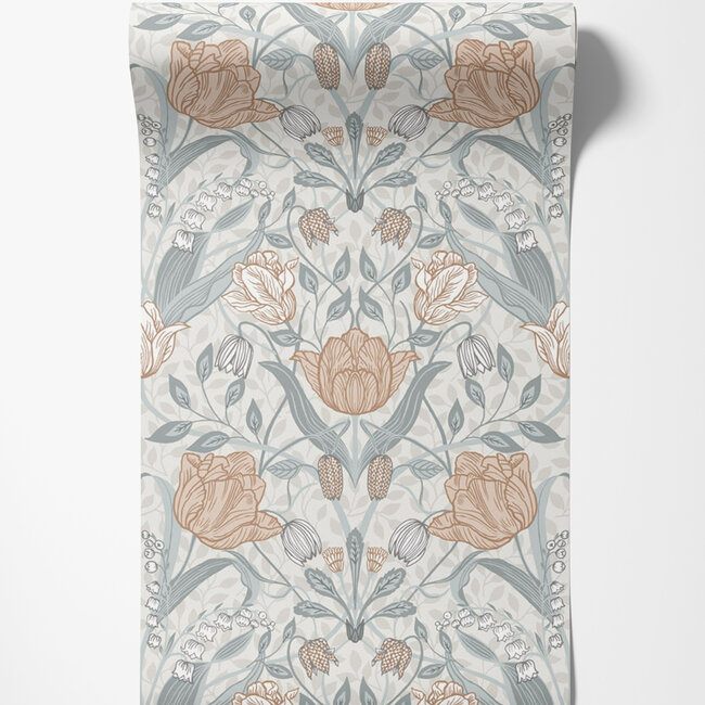 Dutch Wallcoverings Dutch Wallcoverings - FC Apelviken- Filippa White/gr/pink - Vliesbehang - 10m x 53cm - 33005