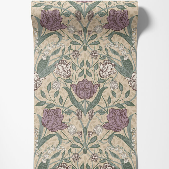 Dutch Wallcoverings Dutch Wallcoverings - FC Apelviken- Filippa Beige/grn/pnk - Vliesbehang - 10m x 53cm - 33007