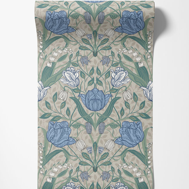 Dutch Wallcoverings Dutch Wallcoverings - FC Apelviken- Filippa Wht/grn/blue - Vliesbehang - 10m x 53cm - 33008