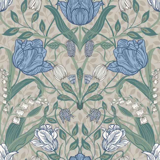 Dutch Wallcoverings Dutch Wallcoverings - FC Apelviken- Filippa Wht/grn/blue - Vliesbehang - 10m x 53cm - 33008