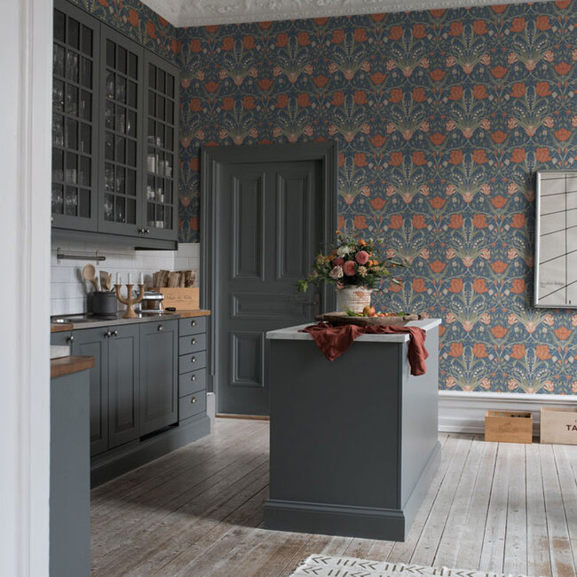 Dutch Wallcoverings Dutch Wallcoverings - FC Apelviken- Filippa Blue/blush - Vliesbehang - 10m x 53cm - 33009