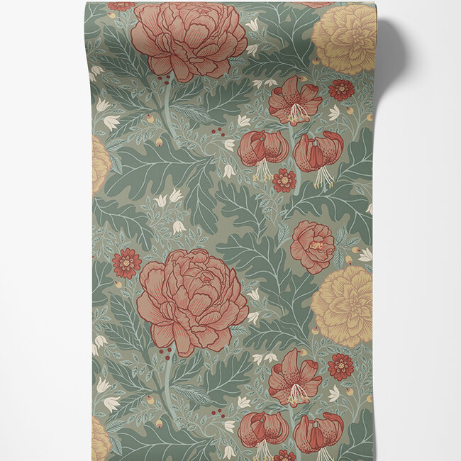 Dutch Wallcoverings Dutch Wallcoverings - FC Ekbacka- Camille Green/Blue - Vliesbehang - 10m x 53cm - 14002