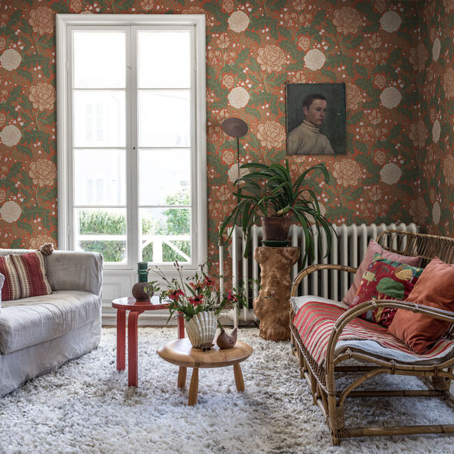 Dutch Wallcoverings Dutch Wallcoverings - FC Ekbacka- Camille Red - Vliesbehang - 10m x 53cm - 14004