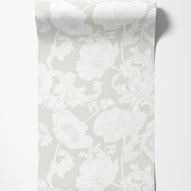 Dutch Wallcoverings Dutch Wallcoverings - FC Ekbacka- Papaver White - Vliesbehang - 10m x 53cm - 14022