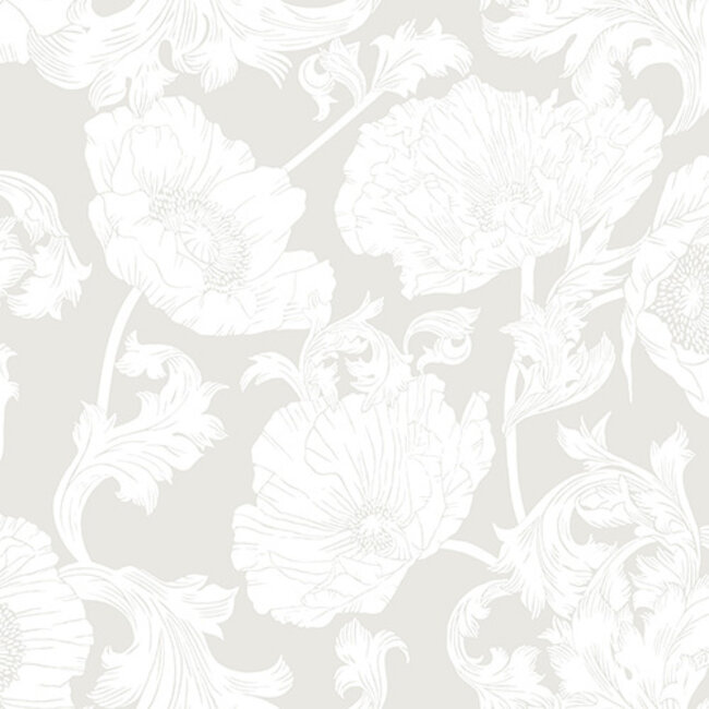 Dutch Wallcoverings Dutch Wallcoverings - FC Ekbacka- Papaver White - Vliesbehang - 10m x 53cm - 14022