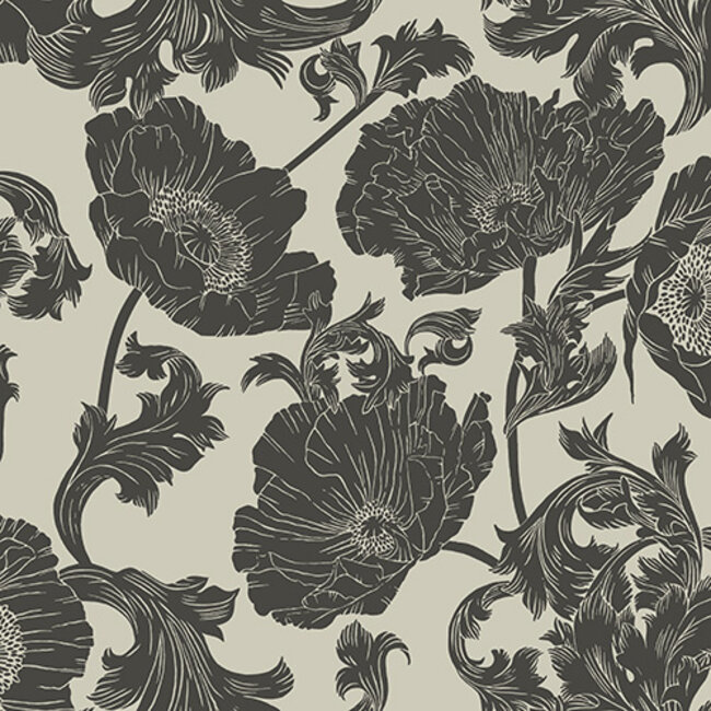 Dutch Wallcoverings Dutch Wallcoverings - FC Ekbacka- Papaver White/Black - Vliesbehang - 10m x 53cm - 14025