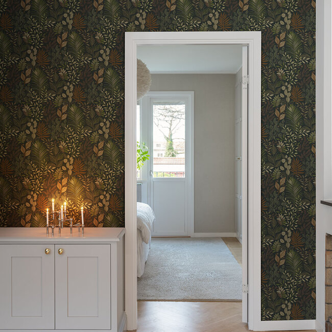 Dutch Wallcoverings Dutch Wallcoverings - Ester - Angslycka Black/green - Vliesbehang - 10m x 53cm - 20104