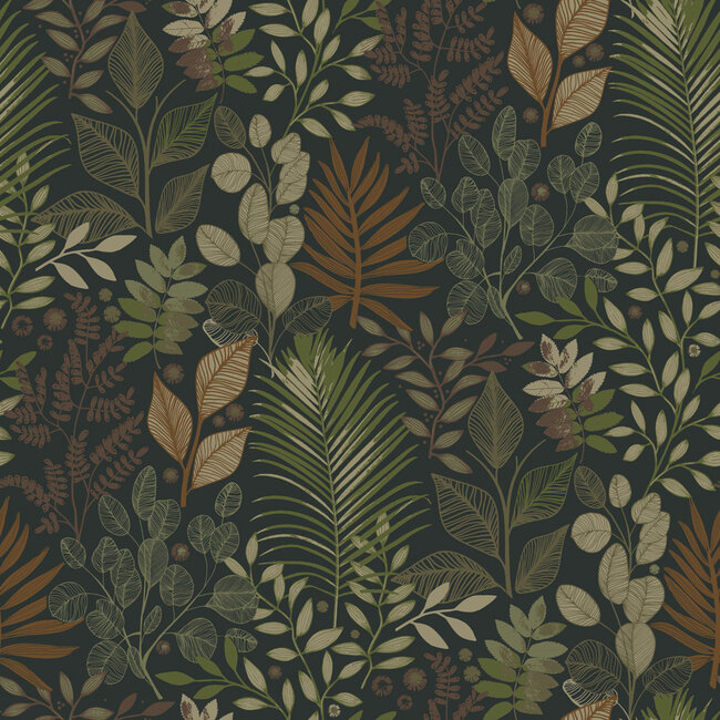 Dutch Wallcoverings Dutch Wallcoverings - Ester - Angslycka Black/green - Vliesbehang - 10m x 53cm - 20104