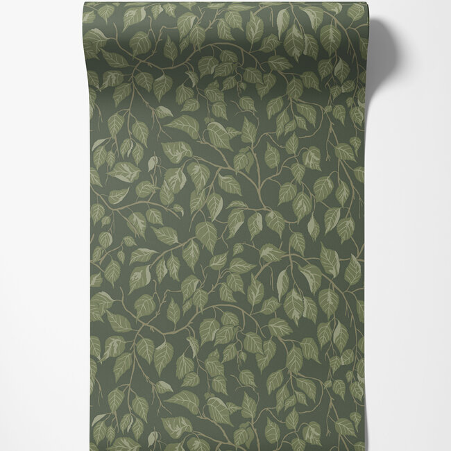 Dutch Wallcoverings Dutch Wallcoverings - Ester - Hangbjork Dark green - Vliesbehang - 10m x 53cm - 20108
