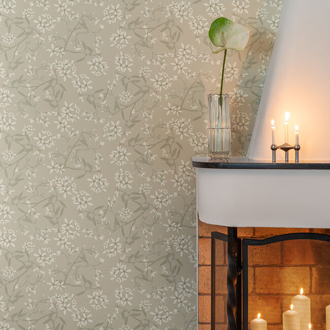 Dutch Wallcoverings Dutch Wallcoverings - Ester - Paradis Beige/green - Vliesbehang - 10m x 53cm - 20112