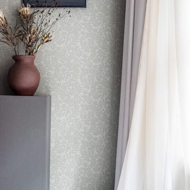 Dutch Wallcoverings Dutch Wallcoverings - FC Fagelsang- Lindlöv White grey - Vliesbehang - 10m x 53cm - 34017