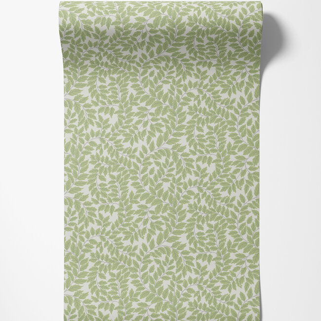 Dutch Wallcoverings Dutch Wallcoverings - FC Fagelsang- Lindlöv White/green - Vliesbehang - 10m x 53cm - 34019