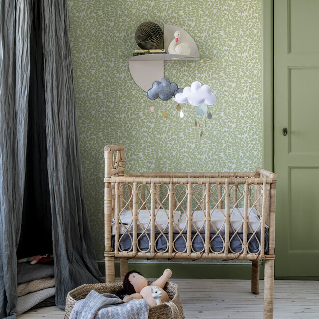 Dutch Wallcoverings Dutch Wallcoverings - FC Fagelsang- Lindlöv White/green - Vliesbehang - 10m x 53cm - 34019