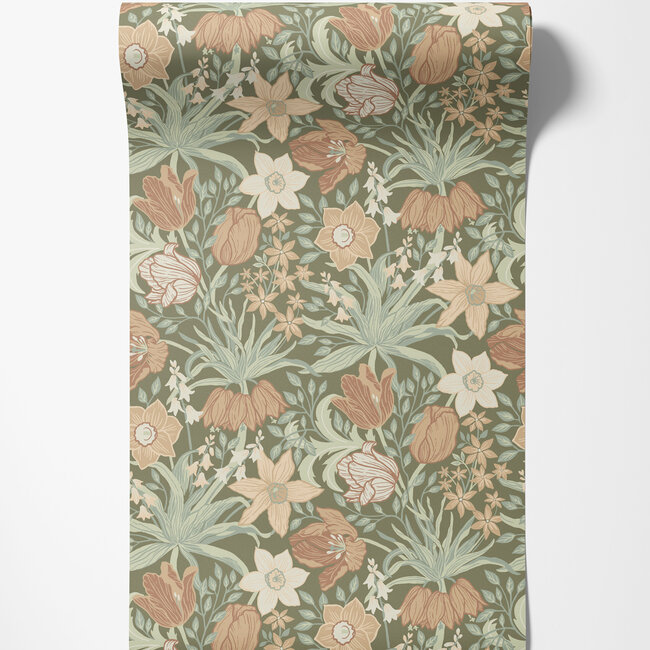 Dutch Wallcoverings Dutch Wallcoverings - FC Fagelsang- Cecilia Dark green - Vliesbehang - 10m x 53cm - 34029