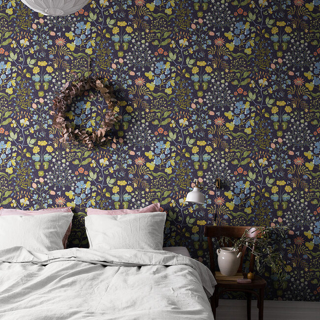 Dutch Wallcoverings Dutch Wallcoverings - FC Fägring- Groh donkerblauw/groen - Vliesbehang - 10m x 53cm - 22002