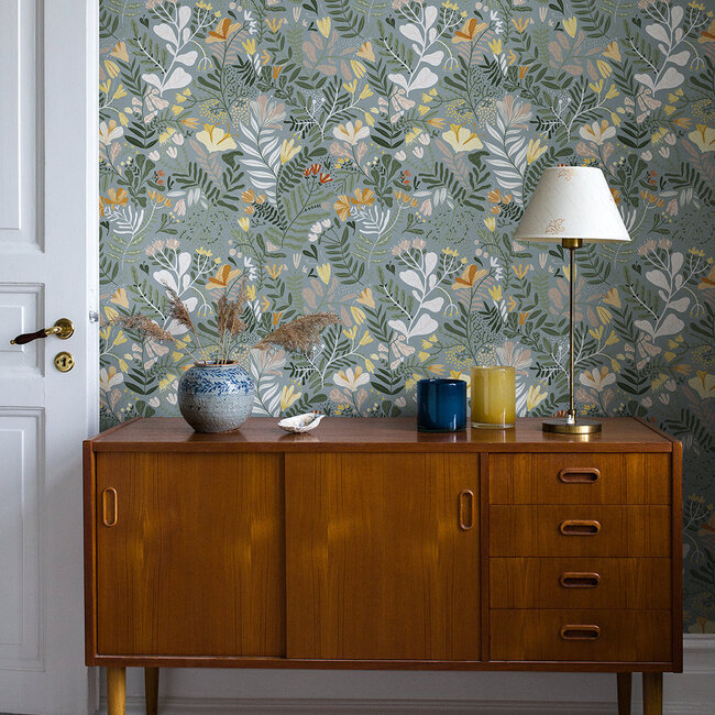 Dutch Wallcoverings Dutch Wallcoverings - FC Fägring- Brittsommar blauw/grijs - Vliesbehang - 10m x 53cm - 22008