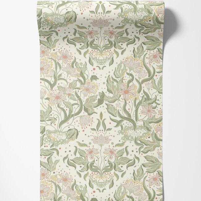 Dutch Wallcoverings Dutch Wallcoverings - FC Fägring- Lisa donkergroen - Vliesbehang - 10m x 53cm - 22017