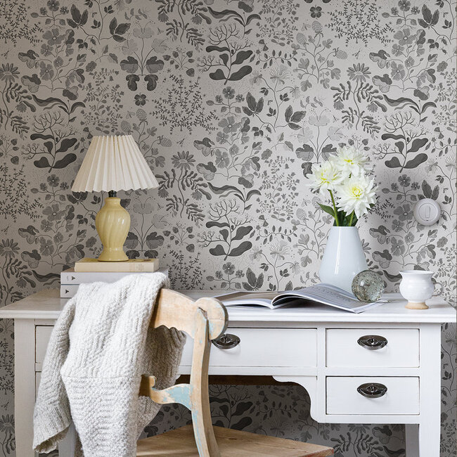 Dutch Wallcoverings Dutch Wallcoverings - FC Fägring- Groh zwart/wit - Vliesbehang - 10m x 53cm - 22029
