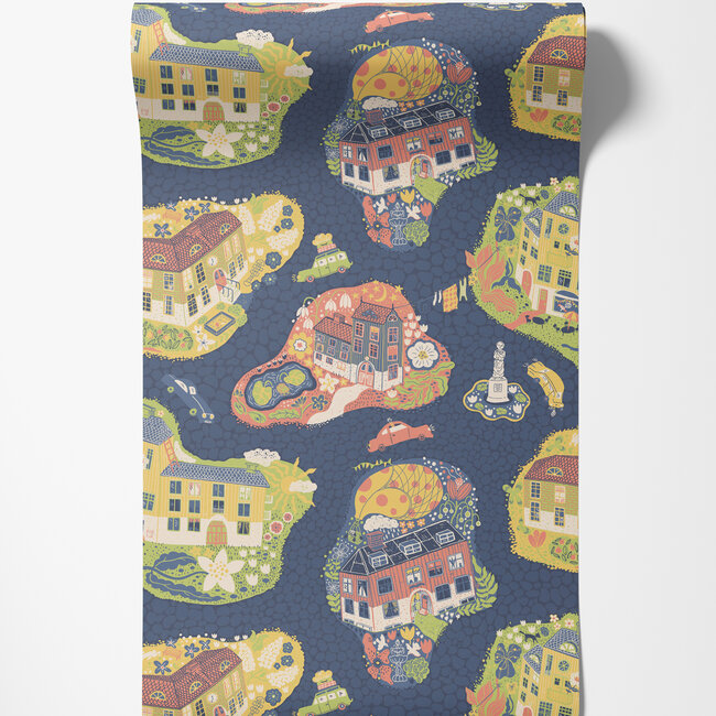 Dutch Wallcoverings Dutch Wallcoverings - FC Resan- Staden Dark blue - Vliesbehang - 10m x 53cm - 29010