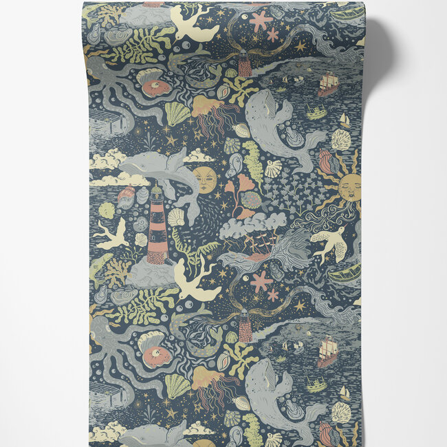 Dutch Wallcoverings Dutch Wallcoverings - FC Resan- Havet Dark blue - Vliesbehang - 10m x 53cm - 29018