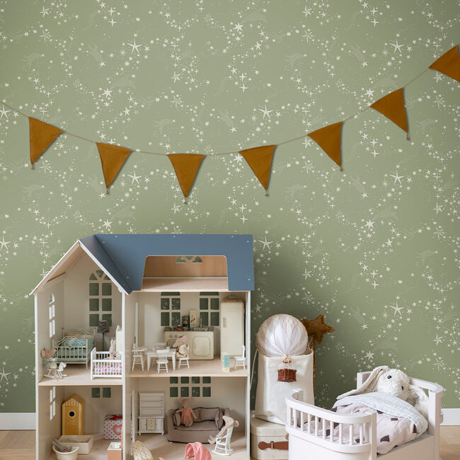 Dutch Wallcoverings Dutch Wallcoverings - FC Resan- Stjärnhimlen Green - Vliesbehang - 10m x 53cm - 29022