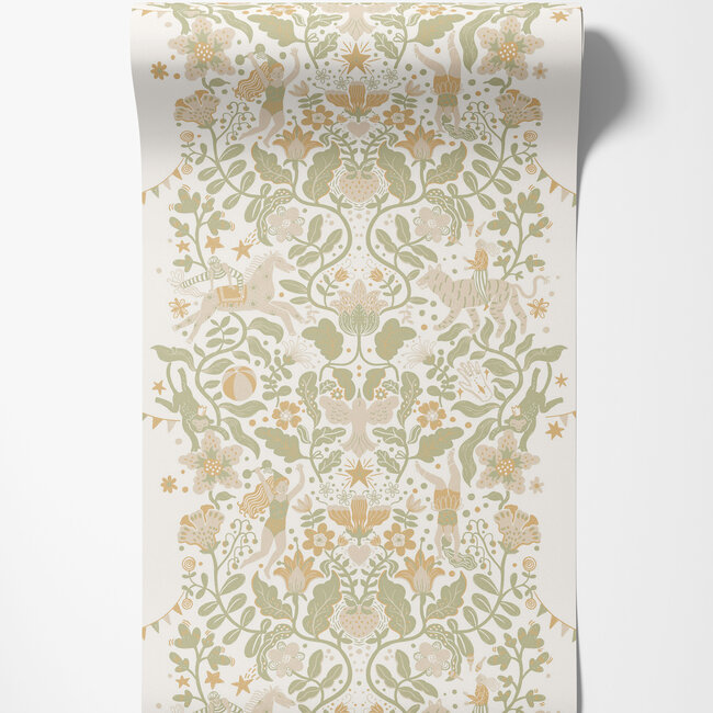 Dutch Wallcoverings Dutch Wallcoverings - FC Resan- Cirkus Beige green - Vliesbehang - 10m x 53cm - 29025