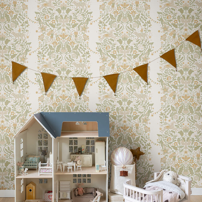 Dutch Wallcoverings Dutch Wallcoverings - FC Resan- Cirkus Beige green - Vliesbehang - 10m x 53cm - 29025