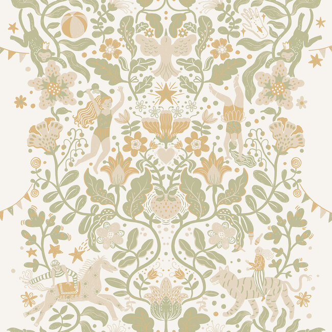 Dutch Wallcoverings Dutch Wallcoverings - FC Resan- Cirkus Beige green - Vliesbehang - 10m x 53cm - 29025
