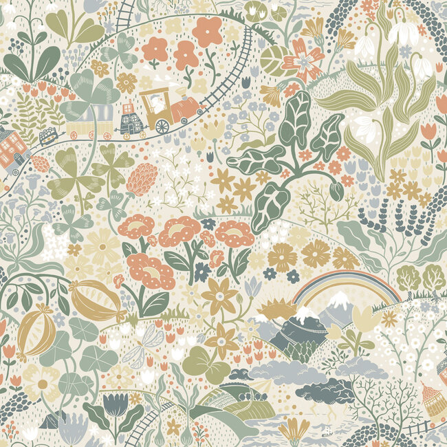 Dutch Wallcoverings Dutch Wallcoverings - FC Resan- Tåget Green - Vliesbehang - 10m x 53cm - 29029