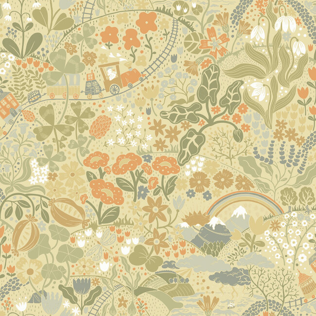 Dutch Wallcoverings Dutch Wallcoverings - FC Resan- Tåget Yellow - Vliesbehang - 10m x 53cm - 29030