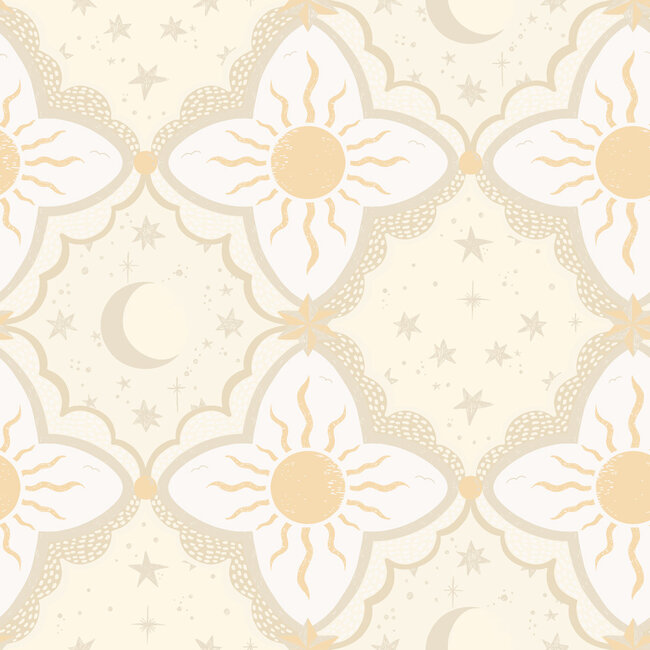 Dutch Wallcoverings Dutch Wallcoverings - FC Resan- Sol & Måne Yellow - Vliesbehang - 10m x 53cm - 29032