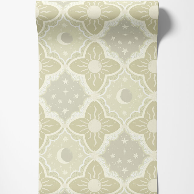 Dutch Wallcoverings Dutch Wallcoverings - FC Resan- Sol & Måne Green - Vliesbehang - 10m x 53cm - 29033