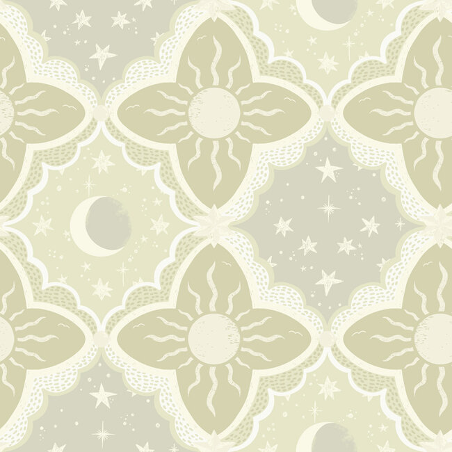 Dutch Wallcoverings Dutch Wallcoverings - FC Resan- Sol & Måne Green - Vliesbehang - 10m x 53cm - 29033