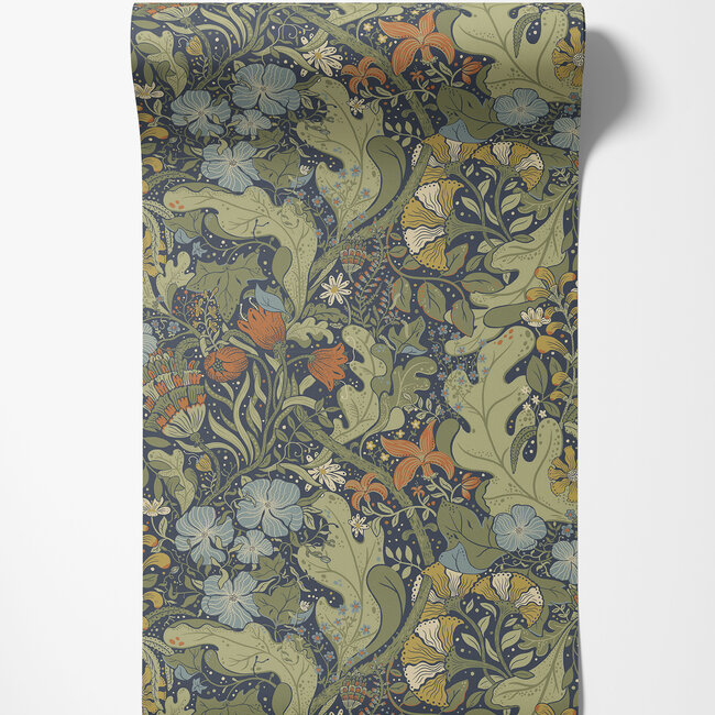 Dutch Wallcoverings Dutch Wallcoverings - FC Hjärterum- Elise donkerblauw - Vliesbehang - 10m x 53cm - 83102