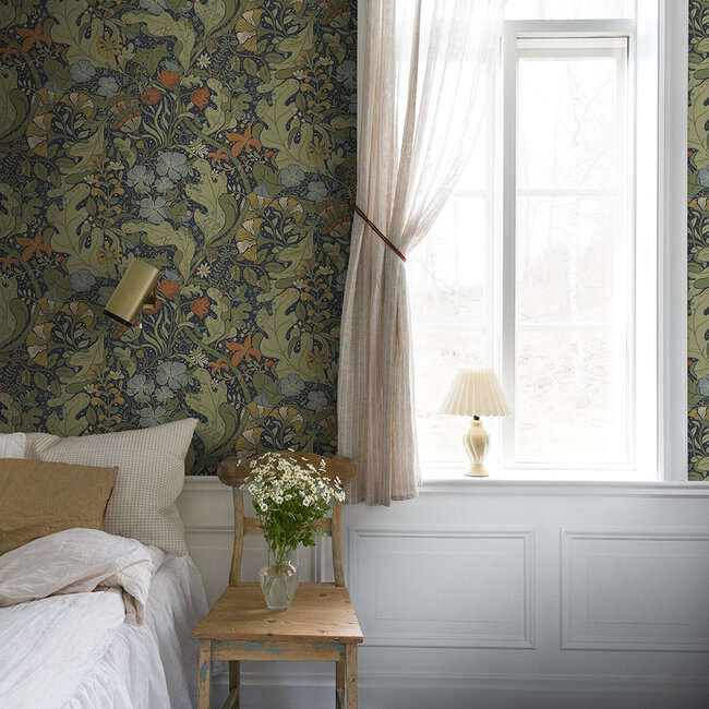 Dutch Wallcoverings Dutch Wallcoverings - FC Hjärterum- Elise donkerblauw - Vliesbehang - 10m x 53cm - 83102