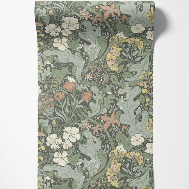 Dutch Wallcoverings Dutch Wallcoverings - FC Hjärterum- Elise groen - Vliesbehang - 10m x 53cm - 83103